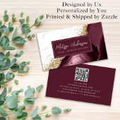 Marble Agate Burgundy Gold Glitzer QR Code Visitenkarte