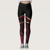 Marble Agate Chic Black Lila Gold Glitzer Leggings (Vorderseite)