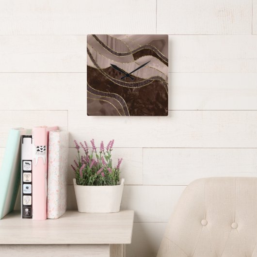 Marble Agate Gold Glam 4 - landscape Quadratische Wanduhr (Lesesaal)