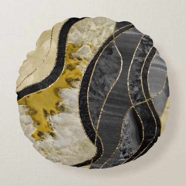 Marble Agate Gold Glam 6 Rundes Kissen (Vorderseite)