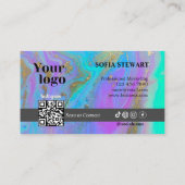 Marble Agate Holographic Instagram Qr Code Visitenkarte (Rückseite)