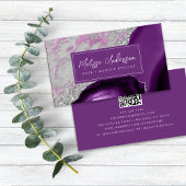 Marble Agate Lila Silver Glitzer QR Code Visitenkarte