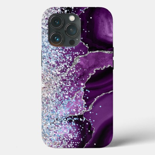 Marble Agate Liquid Tinte Lila Glitzer Case-Mate iPhone Hülle (Rückseite)