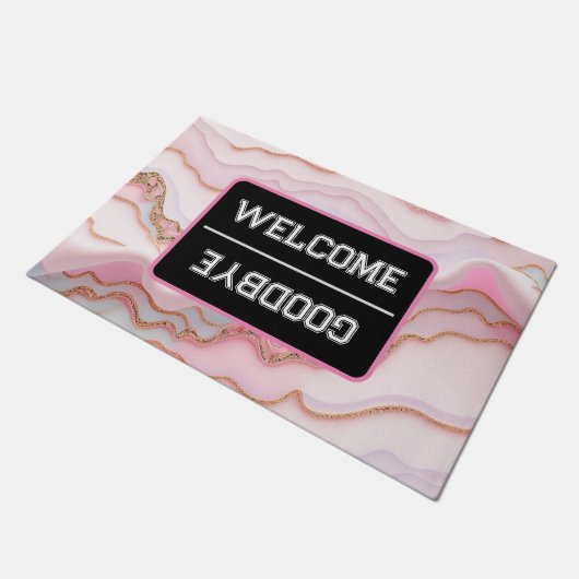Marble Agate Modern Blue Pink Gold Collection Fußmatte (Schrägansicht)