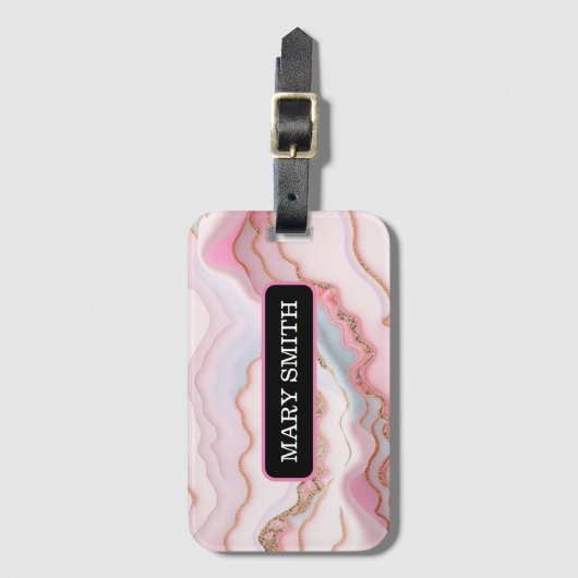 Marble Agate Modern Blue Pink Gold Collection Gepäckanhänger (Vorderseite Vertikal)