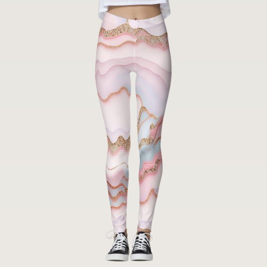 Marble Agate Modern Blue Pink Gold Collection Leggings (Vorderseite)