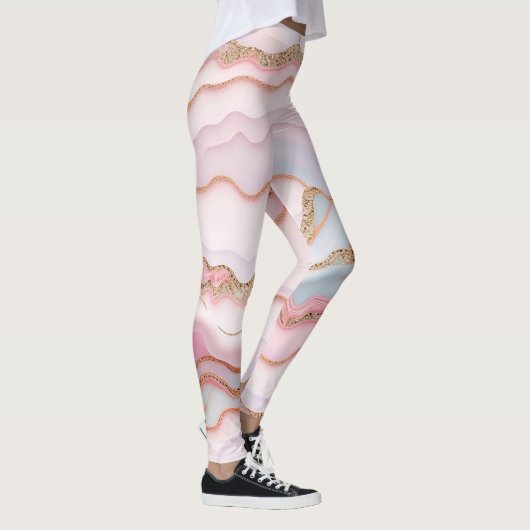 Marble Agate Modern Blue Pink Gold Collection Leggings (Rechts)