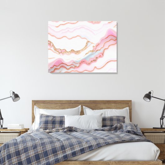 Marble Agate Modern Blue Pink Gold Collection Leinwanddruck (Insitu (Schlafzimmer))