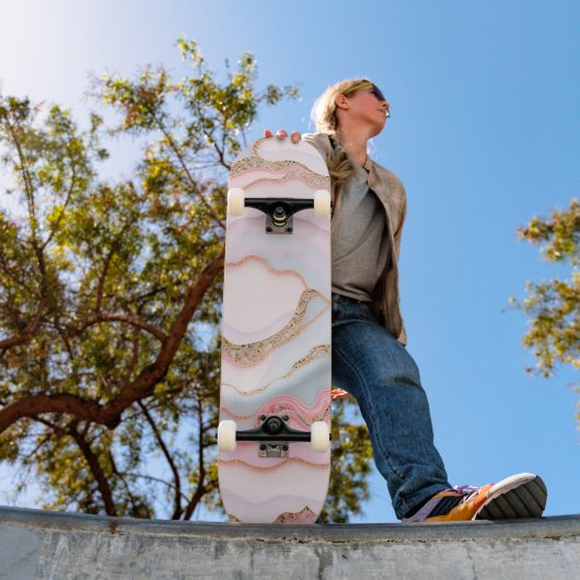 Marble Agate Modern Blue Pink Gold Collection Skateboard (Außenbereich 1)