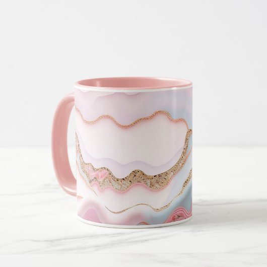 Marble Agate Modern Blue Pink Gold Collection Tasse (Vorderseite Links)