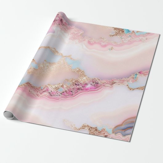 Marble Agate Popular Blue Pink Gold Collection Geschenkpapier (Ungerollt)