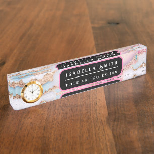 Marble Agate Popular Blue Pink Gold Collection Namensplakette