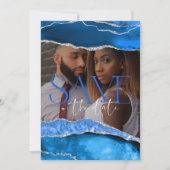 Marble Agate Royal Blue Foto Wedding Save The Date (Vorderseite)