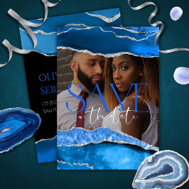 Marble Agate Royal Blue Foto Wedding Save The Date