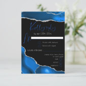 Marble Agate Royal Blue Menu Choice Wedding RSVP (Stehend Vorderseite)
