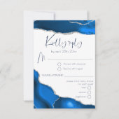 Marble Agate Royal Blue Menu Choice Wedding RSVP (Vorderseite)