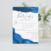 Marble Agate Royal Blue Menu Choice Wedding RSVP (Stehend Vorderseite)