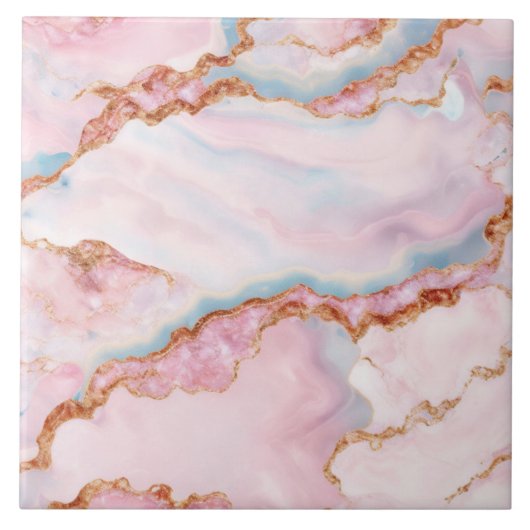 Marble Agate Trendy Blue Pink Gold Collection Fliese (Vorderseite)