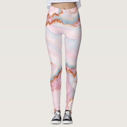 Marble Agate Trendy Blue Pink Gold Collection Leggings (Vorderseite)