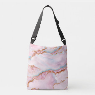 Marble Agate Trendy Blue Pink Gold Collection Tragetaschen Mit Langen Trägern