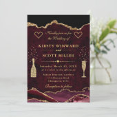 Marble Agate Wedding in Rot und Gold Glitzer Einladung (Stehend Vorderseite)