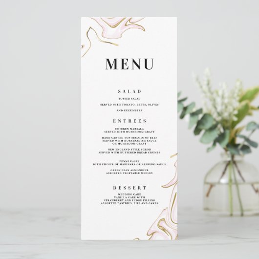 Marble Agate Wedding Menu | Rosa und Gold Menükarte (Stehend Vorderseite)