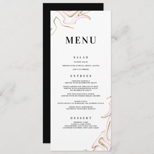 Marble Agate Wedding Menu | Rosa und Gold Menükarte (Vorne/Hinten)