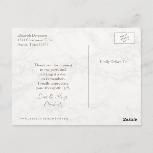 Marble Alabaster Taupe Tan Hintergrund Danke Postkarte (Rückseite)