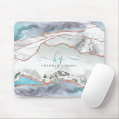 Marble Aquamarine Rose Gold Glitzer Script Monogra Mousepad (Mit Mouse)