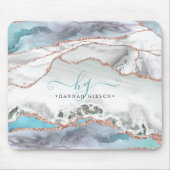 Marble Aquamarine Rose Gold Glitzer Script Monogra Mousepad (Vorne)
