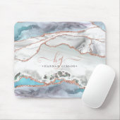 Marble Aquamarine Rose Gold Glitzer Script Monogra Mousepad (Mit Mouse)