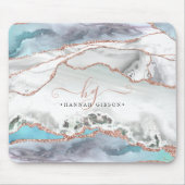 Marble Aquamarine Rose Gold Glitzer Script Monogra Mousepad (Vorne)