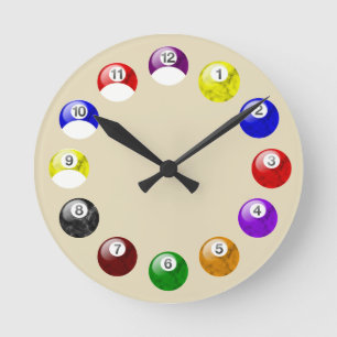 Marble Ball Tan Felt Pool Clock Runde Wanduhr