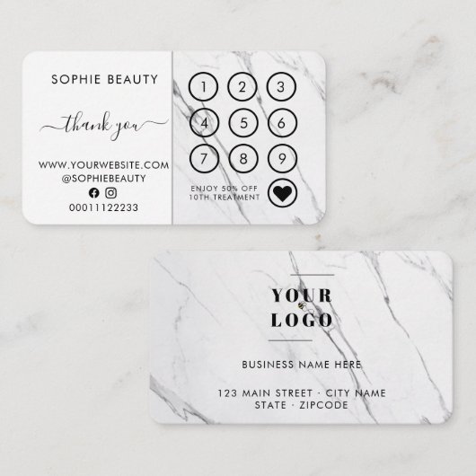 Marble Beauty Business Logo Danke Loyalty Card Treuekarte (Vorne/Hinten)