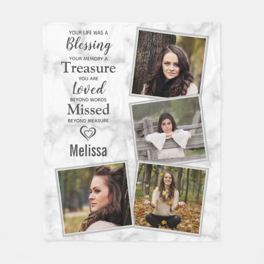 Marble Beileid Memorials Keepake Foto Collage Fleecedecke (Vorderseite)