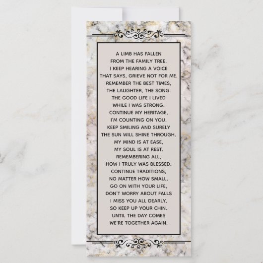 Marble benutzerdefinierte Memorial Keepake-Karte (Rückseite)