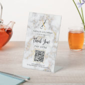 Marble Black Gold Scissor QR Code Bezahlung hier Sockelschild (In SItu)