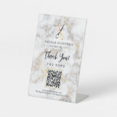 Marble Black Gold Scissor QR Code Bezahlung hier Sockelschild (Vorderseite)