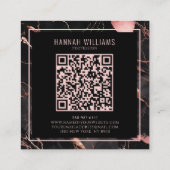 Marble Black Rose Gold QR Code Girly Trendy Quadratische Visitenkarte (Rückseite)