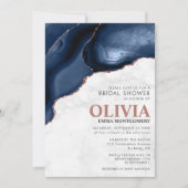 Marble Blue Agate Rose Gold Glitzer Brautparty Einladung (Vorderseite)