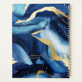 Marble Blue Gold Script Name Monogram Custom Planer (Rückseite)