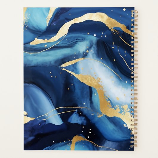 Marble Blue Gold Script Name Monogram Custom Planer (Rückseite)