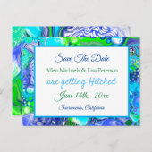 Marble Blue Green Pour Paint.Wedding Save the Date Postkarte (Vorne/Hinten)