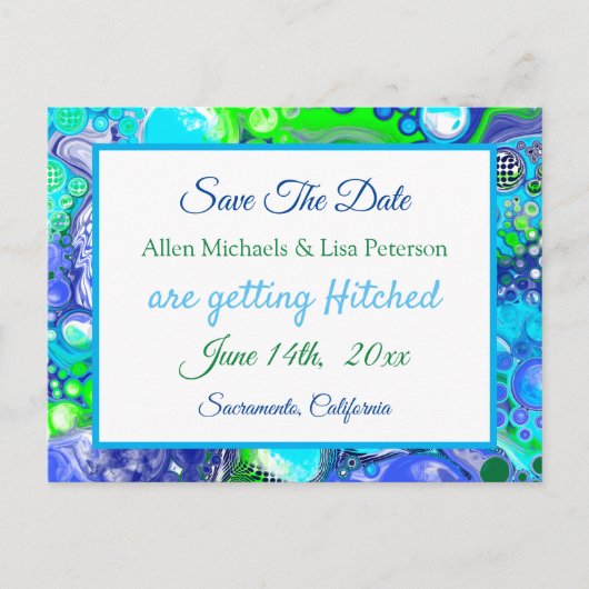 Marble Blue Green Pour Paint.Wedding Save the Date Postkarte (Vorderseite)