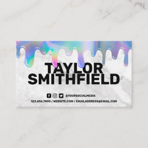 Marble Blue Holographic Tropfen Trendy Business Ca Visitenkarte