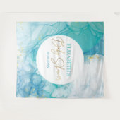 Marble blue mint baby shower modern backdrop wandteppich (Vorderseite (Horizontal))