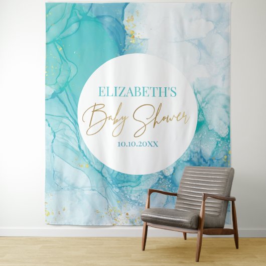 Marble blue mint baby shower modern backdrop wandteppich (Beispiel)
