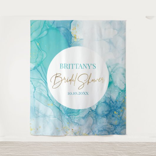 Marble blue mint bridal shower modern backdrop wandteppich (Vorderseite)