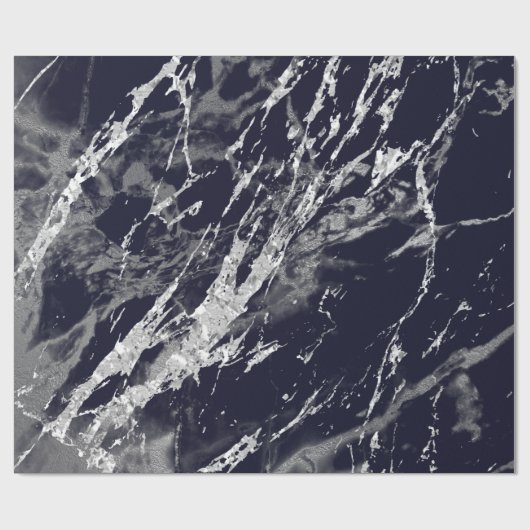 Marble Blue Navy Silver Gray Strokes Stone VIP Geschenkpapier (Flach)