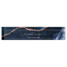 Marble Blue Rose Gold Foil Agate Signature Script